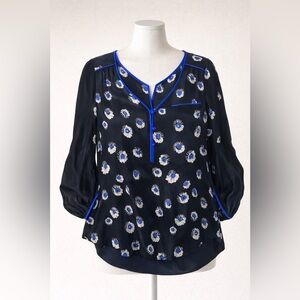 Rebecca Taylor 2000s Silk Blend Floral Blouse Size 8 Blue Black